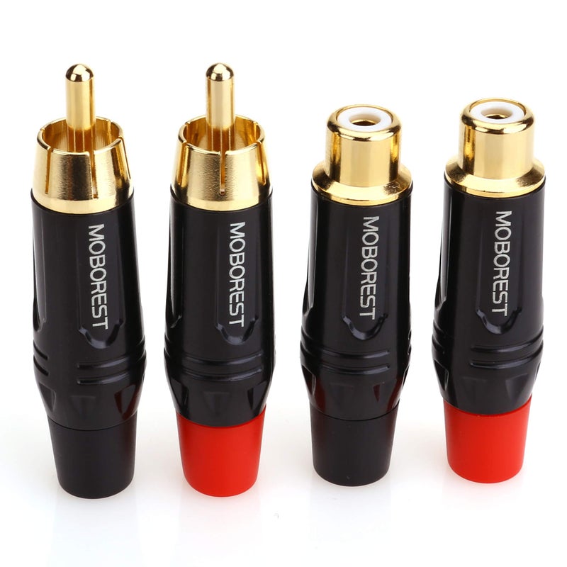 MOBOREST RCA Male, Female Plug Adapter Audio Phono Gold Plated Solder 24K Gold Speaker Plugs RCA Jack Cable Connector Adapter(RCA Female*2P+Male*2P) - Image 1